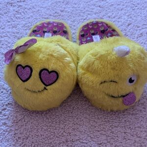 Yellow Emoji Slippers with Pink Accents
